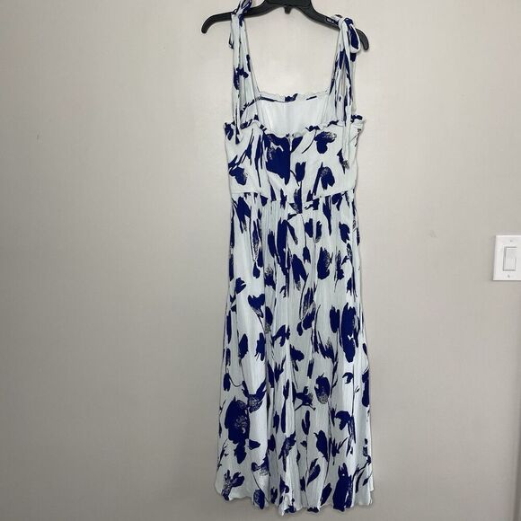 JASON WU Midi Dress Women 6 Blue Floral Tie Strap Blouson Pockets - Picture 7 of 12